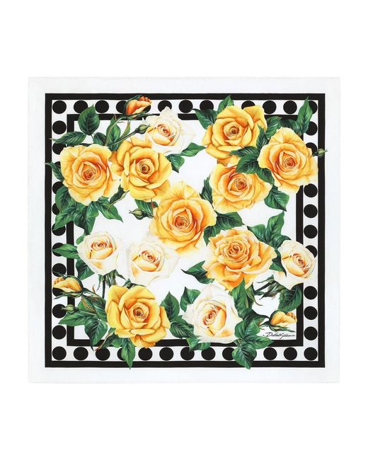 Dolce & Gabbana Yellow Poppy-Print Twill Scarf (50 X 50)
