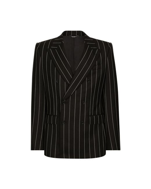 Dolce & Gabbana Black Double-Breasted Pinstripe Jacket for men