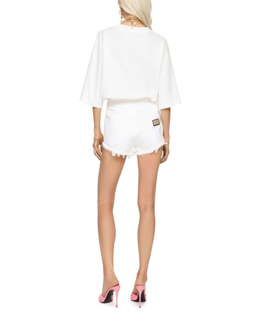 Dolce & Gabbana White Denim-Shorts mit Riss-Details