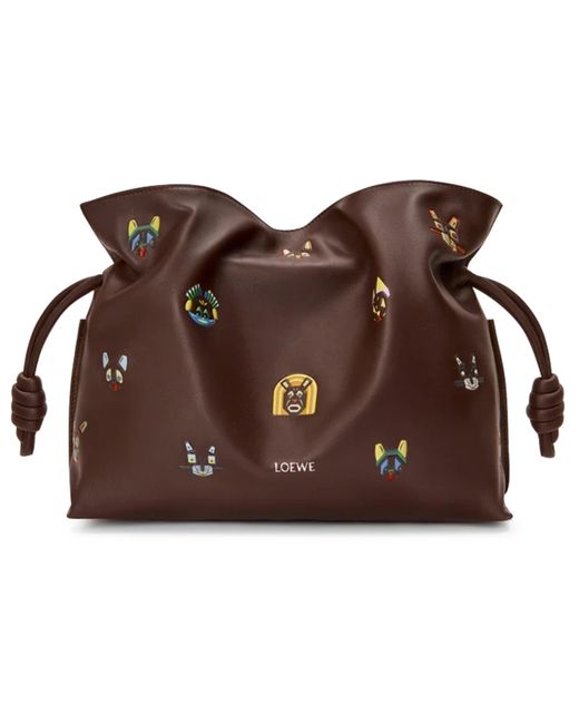 Flamenco Clutch Moyen Cats En Cuir De Veau Loewe en coloris Brown