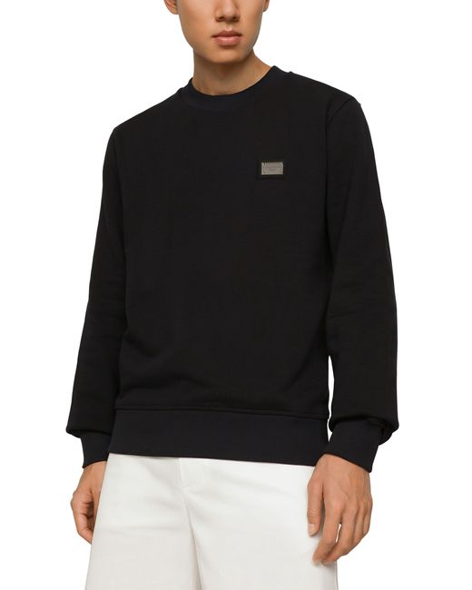 Dolce & Gabbana Black Jersey Sweatshirt With Branded Tag for men