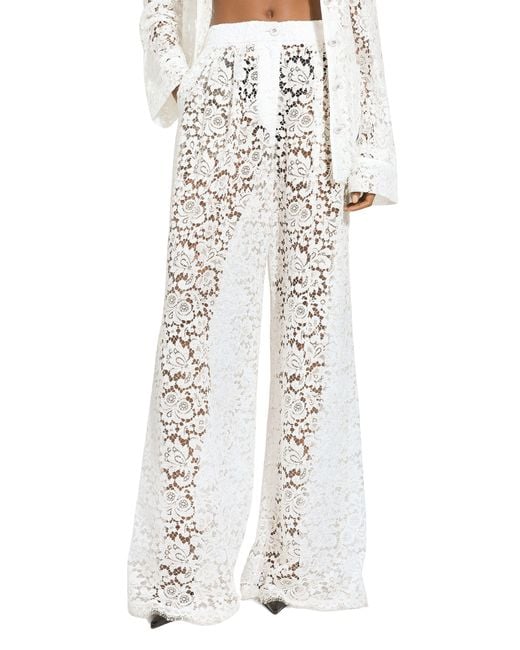 Dolce & Gabbana White Flared Floral Cordonetto Lace Pants