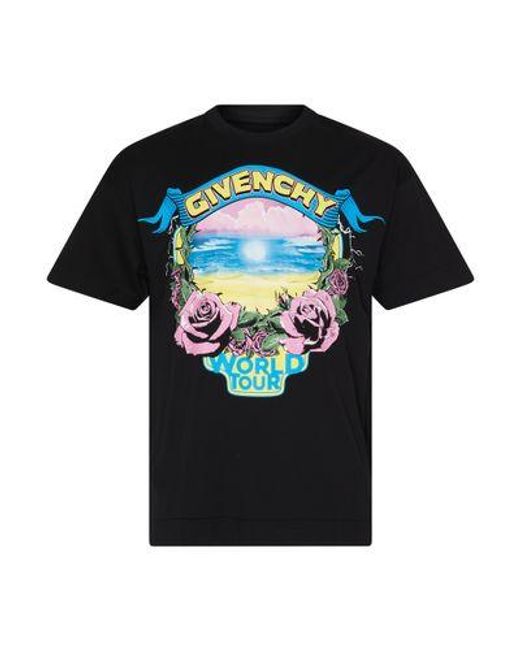 Givenchy Black World Tour Printed Cotton T-shirt for men