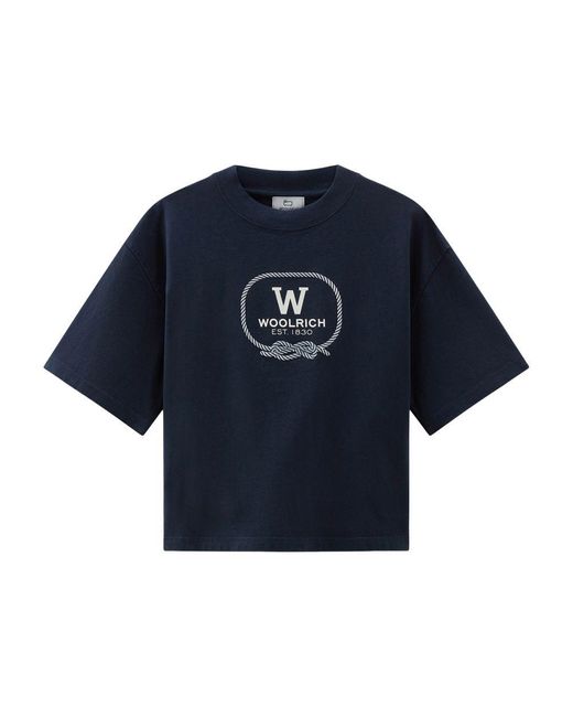 Woolrich Blue Pure Cotton T-Shirt With Graphic Print