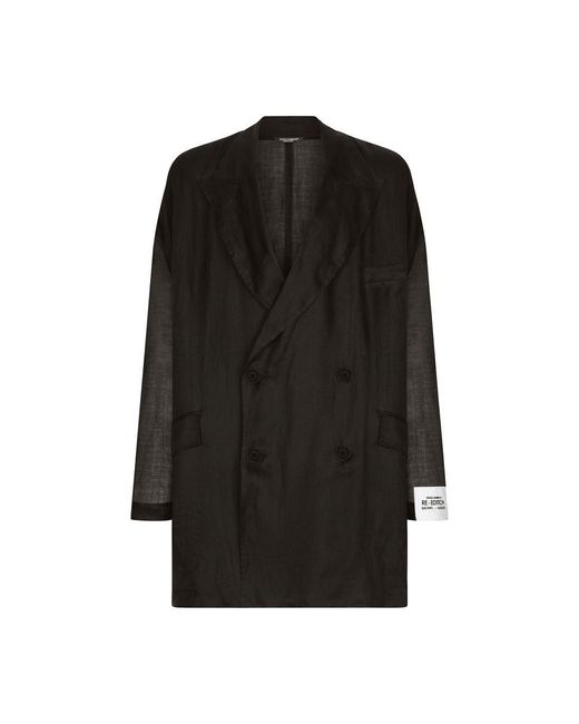 Dolce & Gabbana Black Oversize Double-breasted Linen Jacket for men