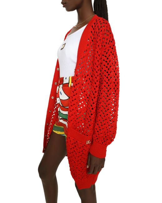 Dolce & Gabbana Red Long Crochet Cardigan