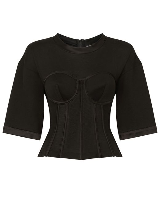 Dolce & Gabbana Black T-Shirt With Satin Bustier Details