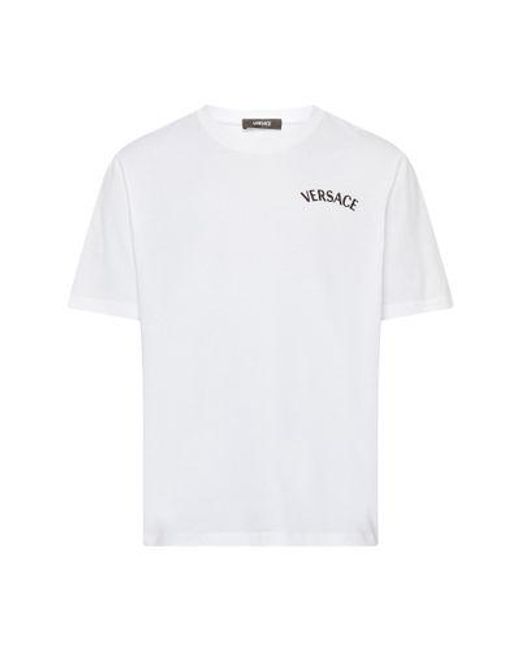 Versace White Embroidery Jersey T-shirt With Stamp Print for men