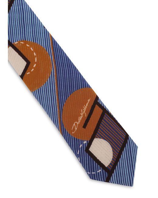 Dolce & Gabbana Blue Printed Silk Crepe Tie for men