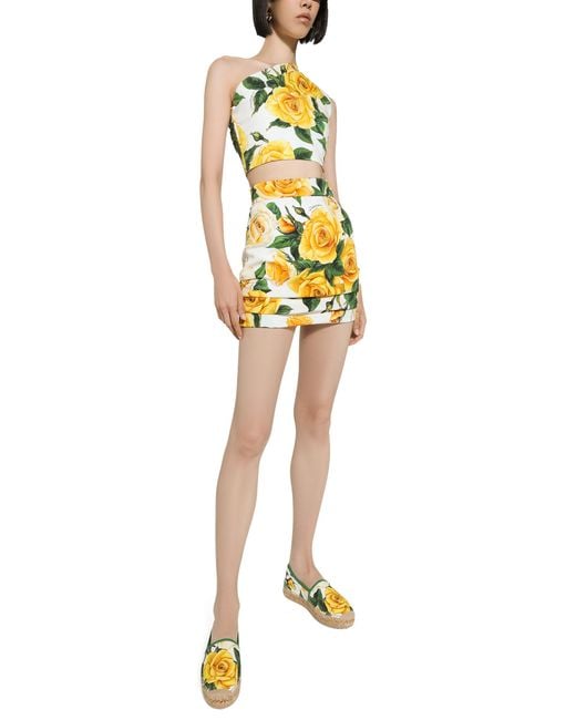 Dolce & Gabbana Yellow Crop-Top aus Baumwolle mit One-Shoulder-Träger