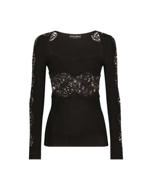 Dolce & Gabbana Black Viscose Sweater With Lace Inserts