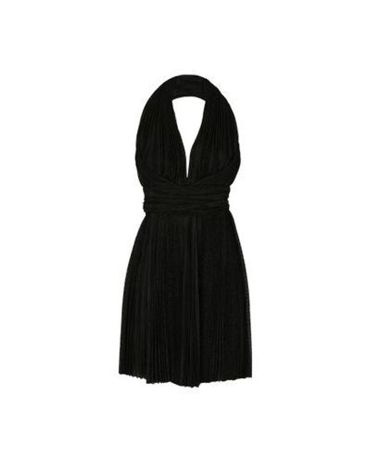 Dolce & Gabbana Black Short Pleated Lurex Mesh Dress