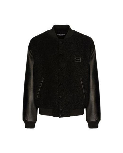 Dolce & Gabbana Black Wool Bouclé And Faux Leather Jacket for men