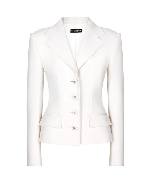 Dolce & Gabbana White Single-Breasted Woolen Jacket