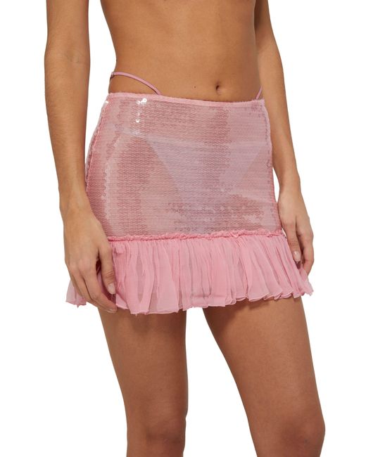 Nensi Dojaka Pink Mini Skirt With Sequins And Frills