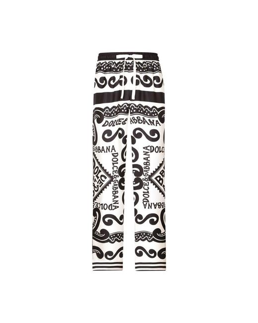 Dolce & Gabbana White Marina-pattern Silk-satin Pyjama Trousers for men