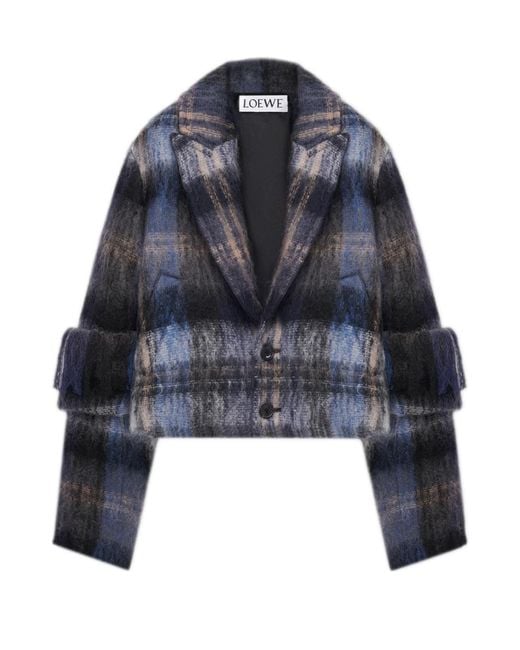 Loewe Blue Check Brushed Wool-Blend Jacket