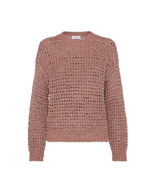 Brunello Cucinelli Brown Rustic Dazzling Net Sweater