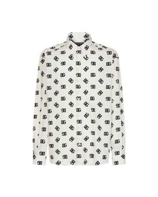Dolce & Gabbana White Oversize Cotton Shirt With Dg Monogram Print for men