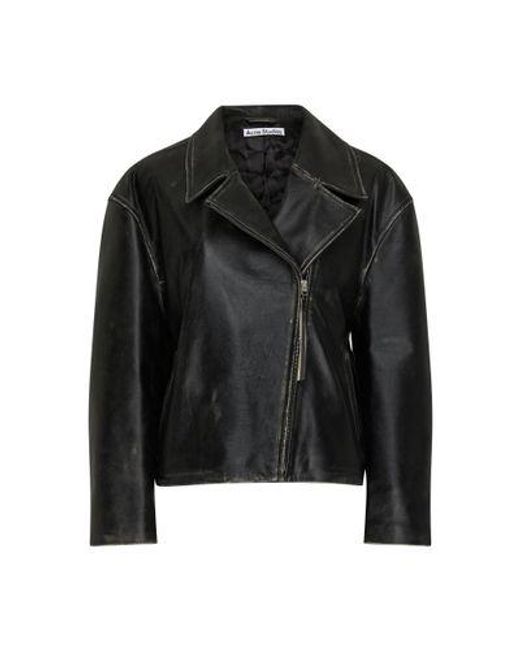 Acne Black Lilket Distressed Leather Jacket