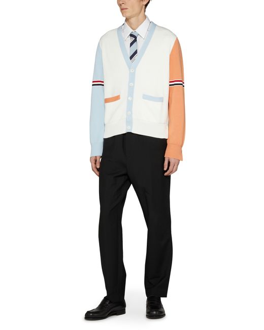 Thom Browne Blue Milano V-neck Cardigan With Stripe for men