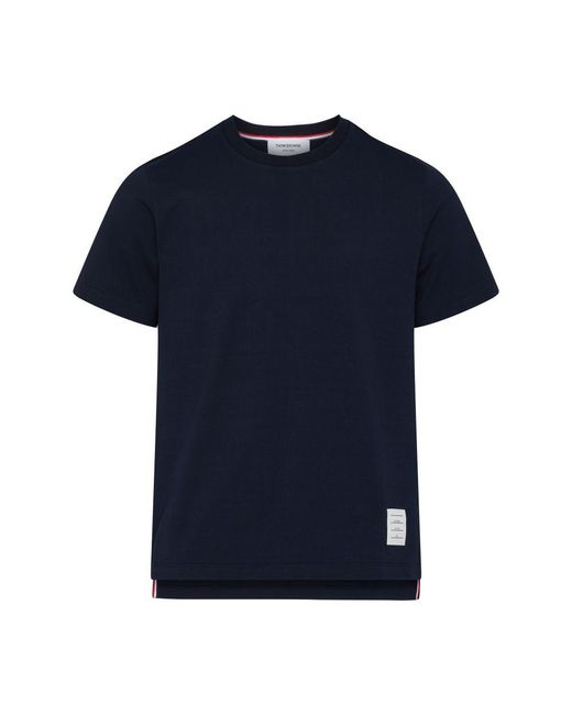 Thom Browne Blue Short Sleeve T-shirt With Side Slit In Cotton for men