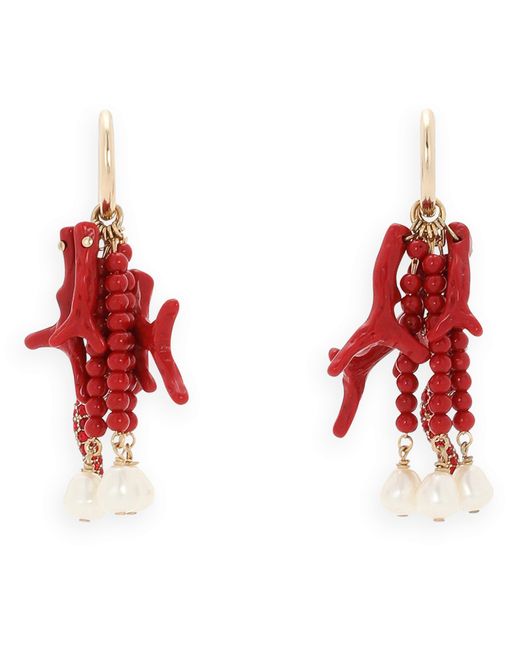 Dolce & Gabbana Red Horn, Corals And Pearls Earrings