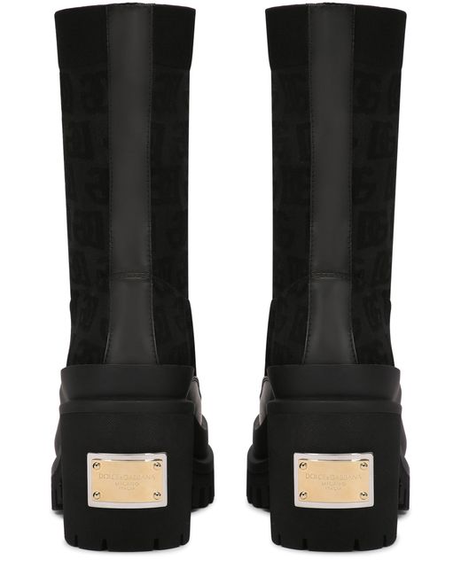Dolce & Gabbana Black Stretch-Stiefeletten aus Mesh mit DG-Logo im Allover