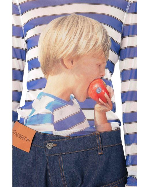 JW ANDERSON｜LONG-SLEEVED SHIRTS ( BOY WITH APPLE PRINTE JW Anderson Boy With Apple Print Long Sleeve Top in Blue | Lyst