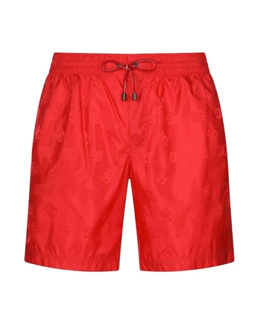 Dolce & Gabbana Red Mid-Length Swim Trunks for men