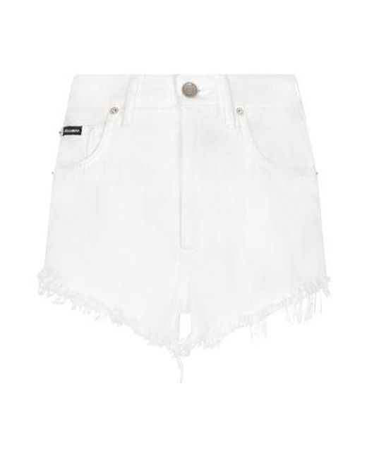 Dolce & Gabbana White Denim Shorts With Ripped Details
