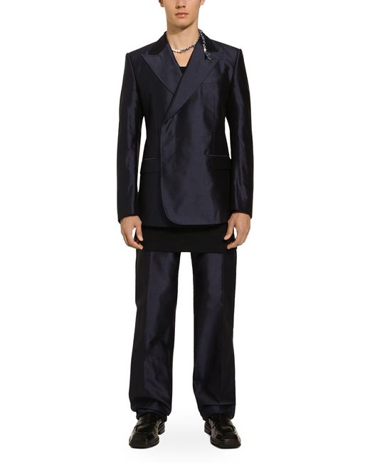 Dolce & Gabbana Blue Tailored Silk Shantung Pants for men