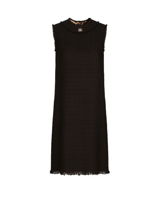 Dolce & Gabbana Black Sleeveless Raschel Tweed Dress