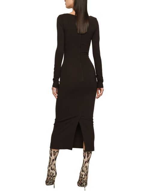 Dolce & Gabbana Brown Technical Jersey Calf-length Dress