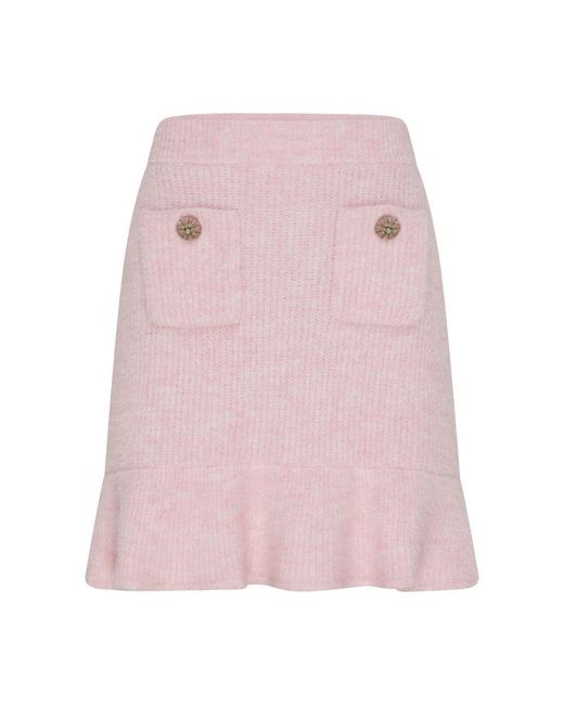 Self-Portrait Pink Rib Knit Mini Skirt