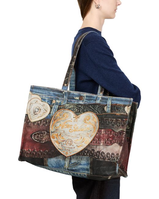 Acne Black Trompe-L'Oeil Print Denim Effect Tote Bag