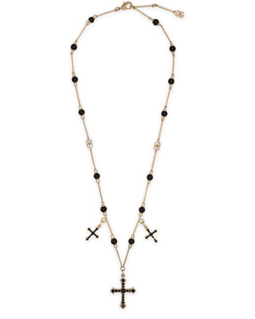 Dolce & Gabbana White Halskette im Rosenkranzlook mit Kreuzen