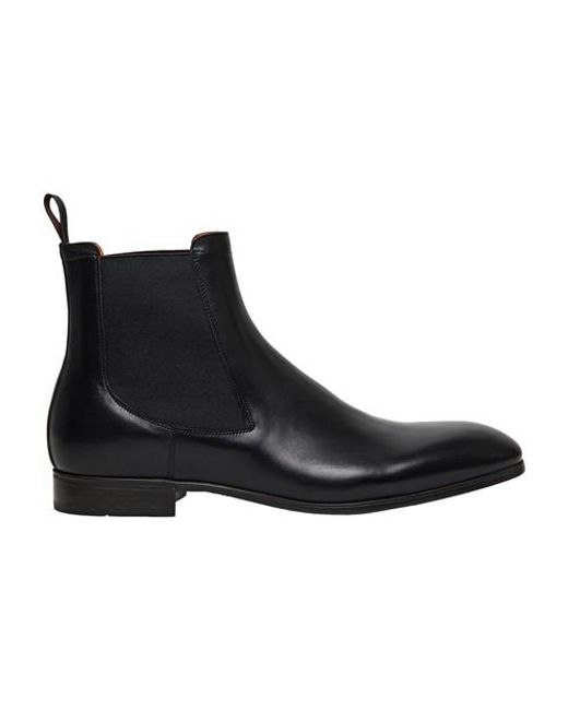 Santoni Leather Chelsea Boot in Black 