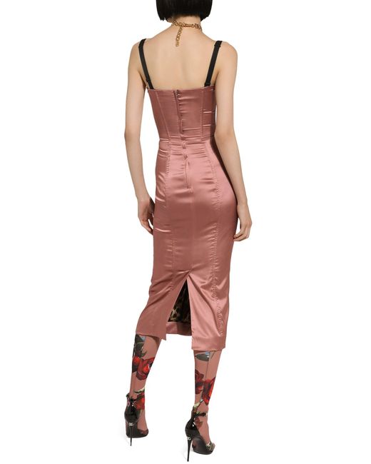 Dolce & Gabbana Pink Wadenlanges Korsettkleid aus Satin
