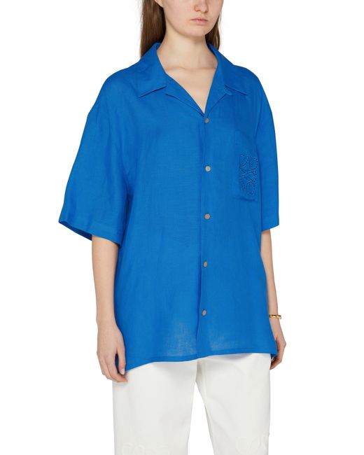 Loewe Leinenhemd mit kurzen Ärmeln Anagram in Blue für Herren