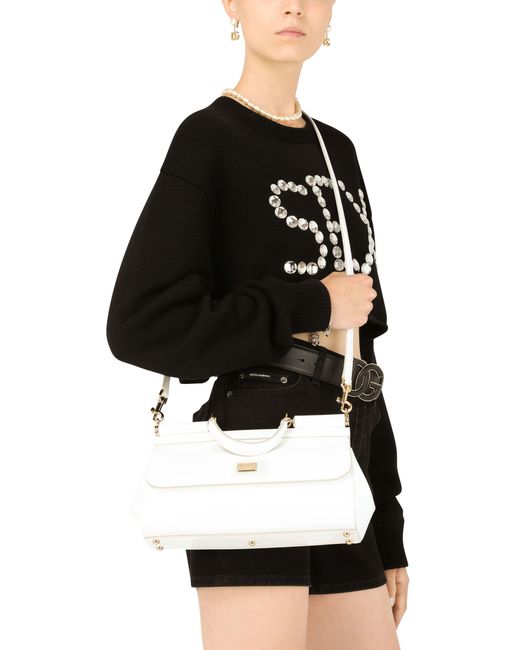 Dolce & Gabbana White Medium Patent Leather Sicily Bag