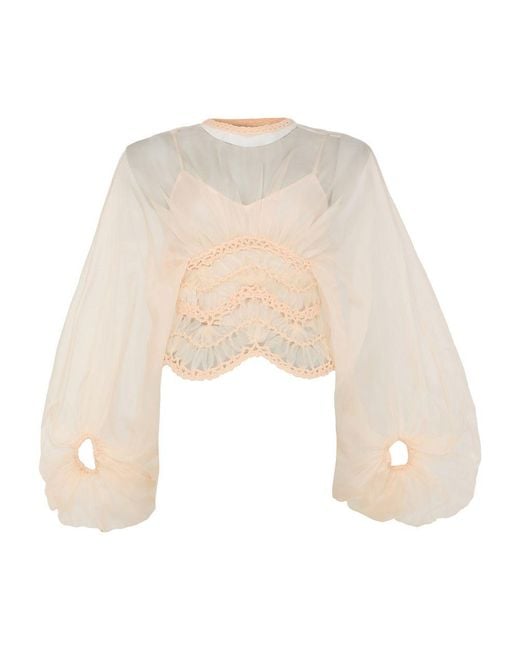 Zimmermann Natural Illuminate Macrame Bodice Blouse