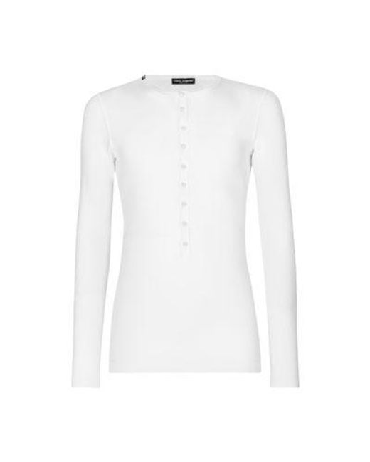 Dolce & Gabbana White Fine-Rib Cotton Granddad-Neck T-Shirt for men