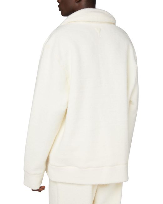 AMI White Zip-Neck Fleece Sweater for men