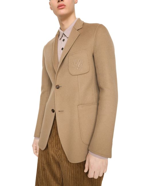 Dolce & Gabbana Natural Deconstructed Camel Hair Blazer With Embroidery for men