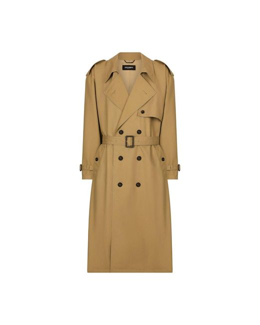 Dolce & Gabbana Natural Double-Breasted Cotton Trench Coat for men