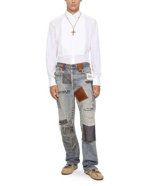 Dolce & Gabbana Gray Straight-leg Patchwork Denim Jeans for men