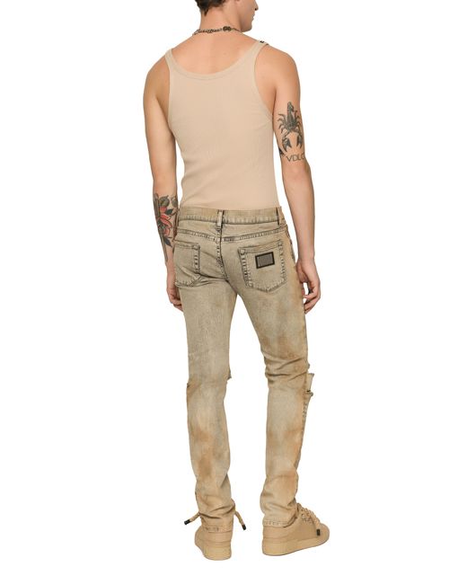 Dolce & Gabbana Natural Skinny Stretch Jeans With Overdye And Rips for men