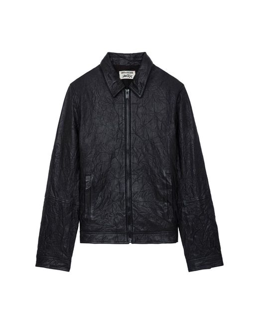 Zadig & Voltaire Black Lasso Crinkled Leather Jacket for men