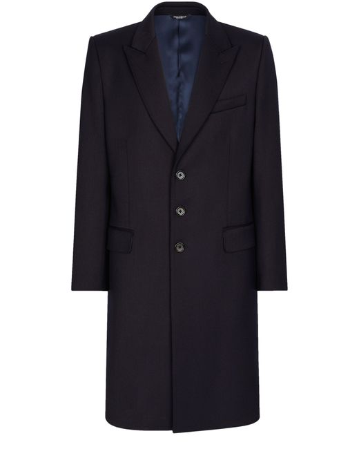 Dolce & Gabbana Blue Single-breasted Technical Stretch Wool Coat for men